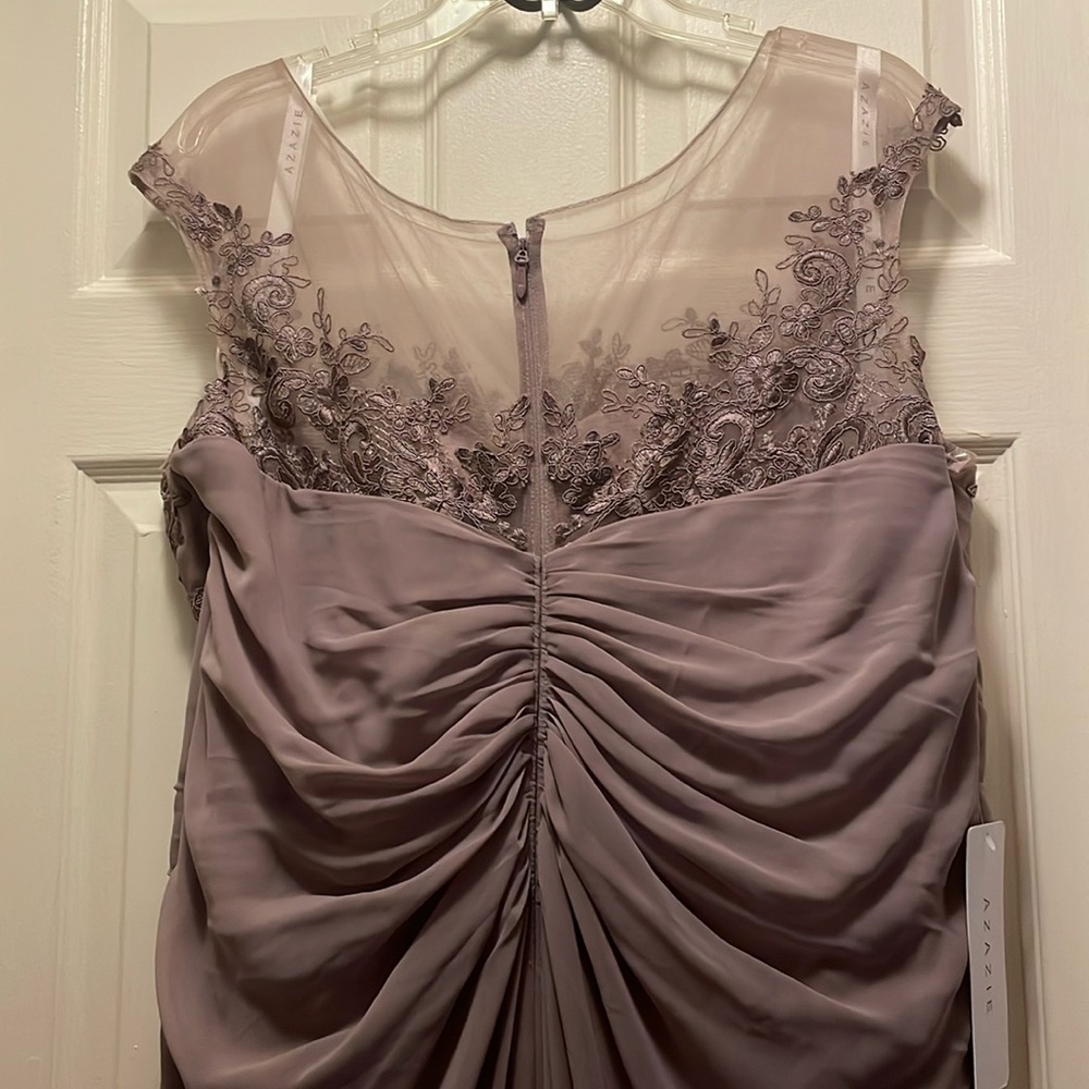 Azazie dress color is dusk(pic#1) lace bust gathered waist high/low hem lined - Picture 11 of 16